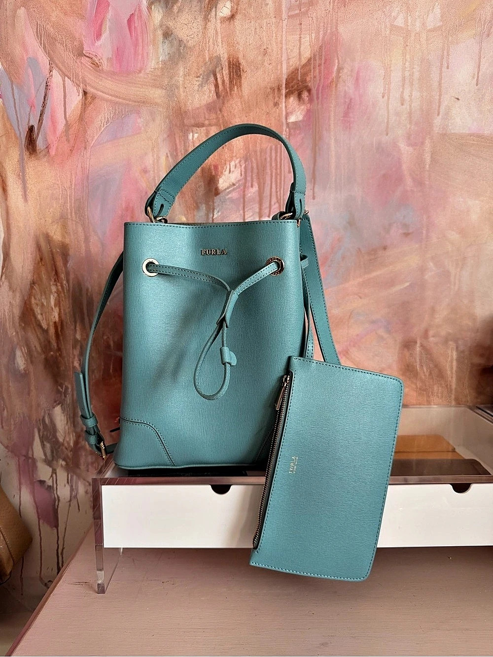 Furla Stacy S Bucket Bag Blue with Pouch